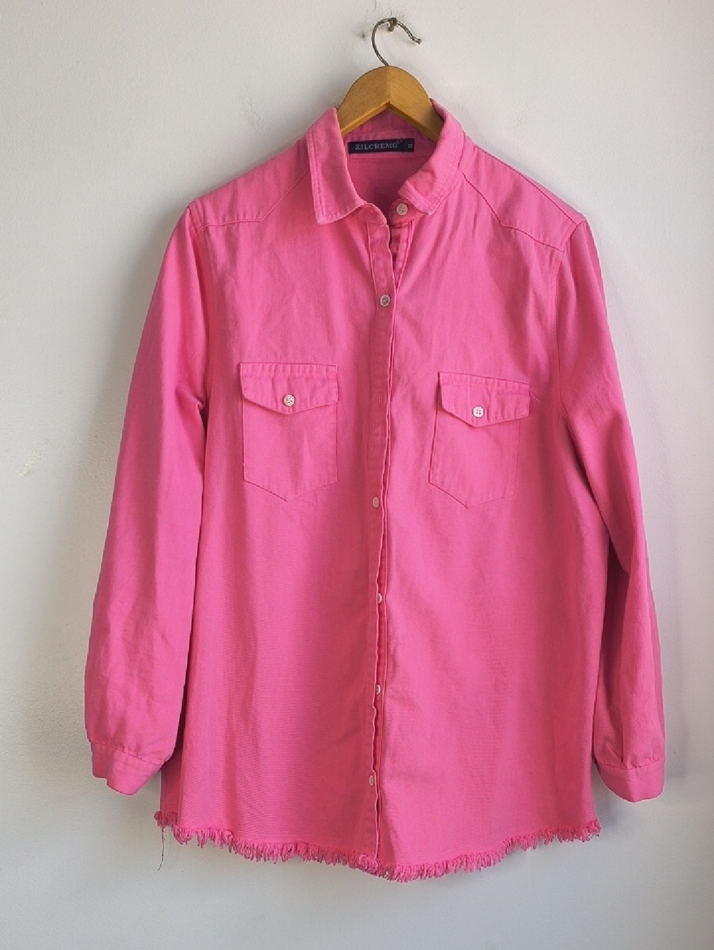 Bright Pink Long-Sleeve Button-Down Shirt